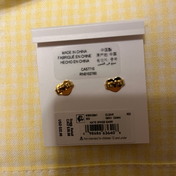 Kate Spade Cubic Zirconia Studs in Gold w/ Heart Backs - Picture 4 of 5
